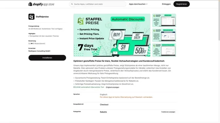 Staffelpreise Plugin im Shopify App Store