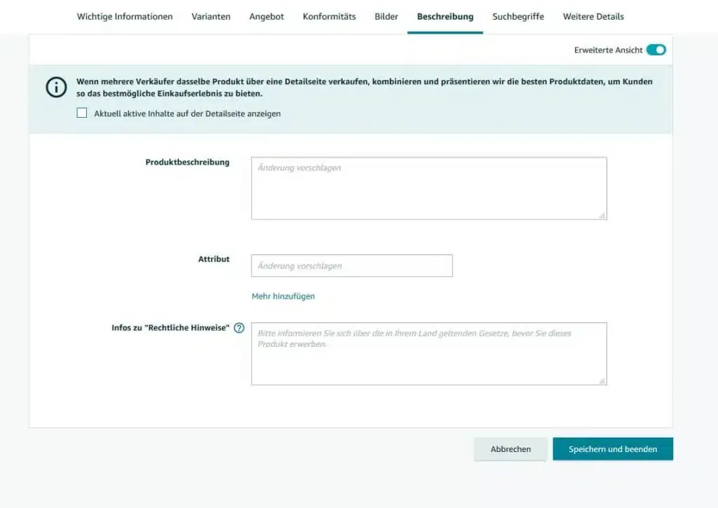 Keywords in der Produktbeschreibung