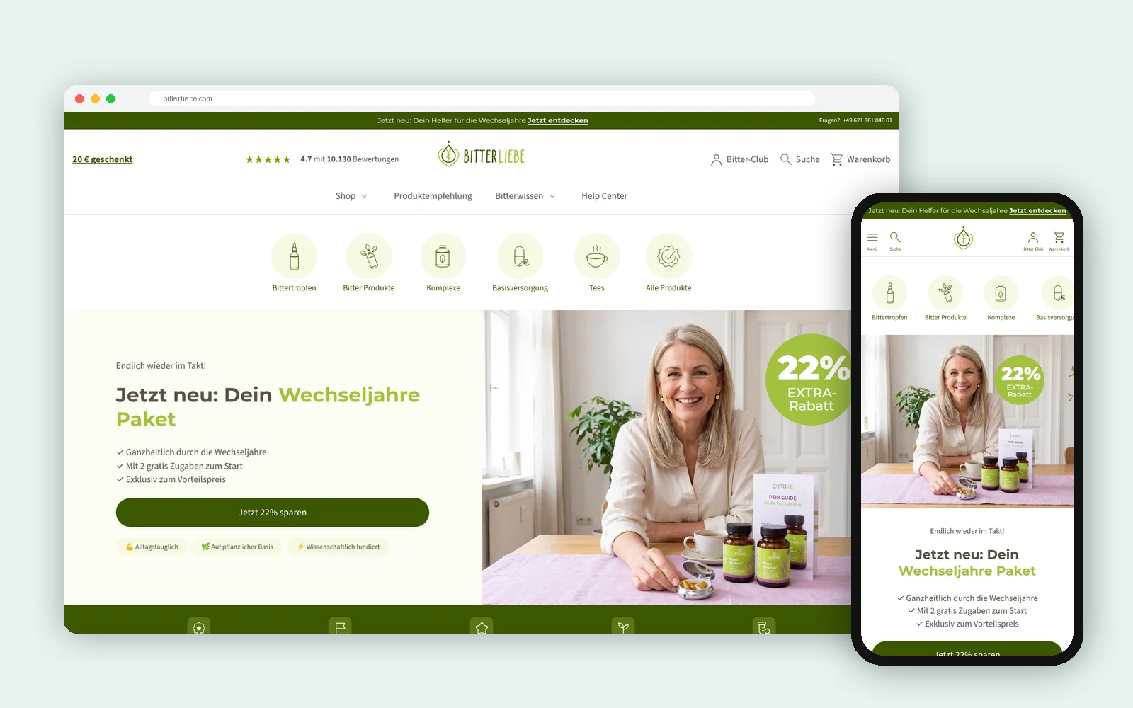 Shopify Shop von BitterLiebe auf Desktop und Smartphone