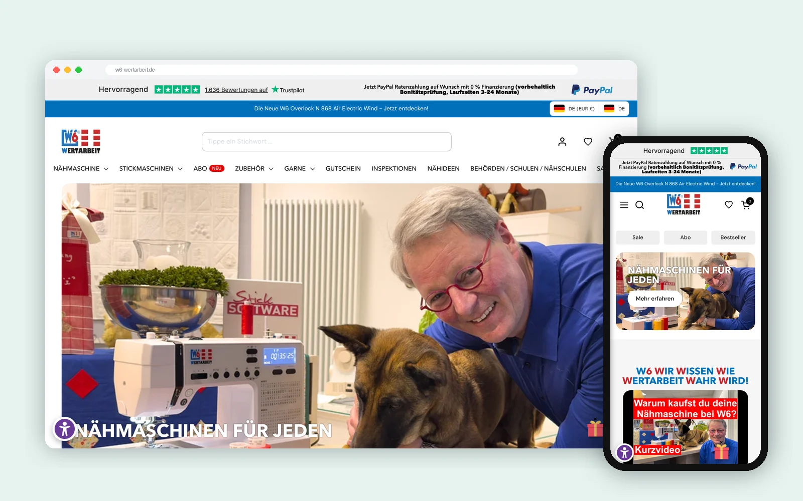 Shopify Shop von W6 Wertarbeit auf Desktop und Smartphone