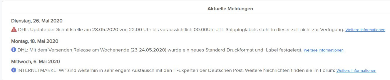 JTL-Shipping Status Meldungen