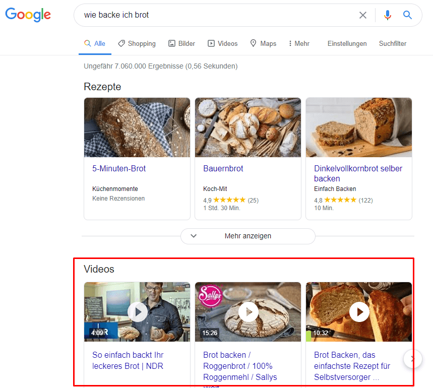 Google Suche Wie backe ich Brot