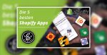 Shopify Apps, die 5 besten ist auf grünem Untergrund geschrieben mit einem eBakery Logo drunter
