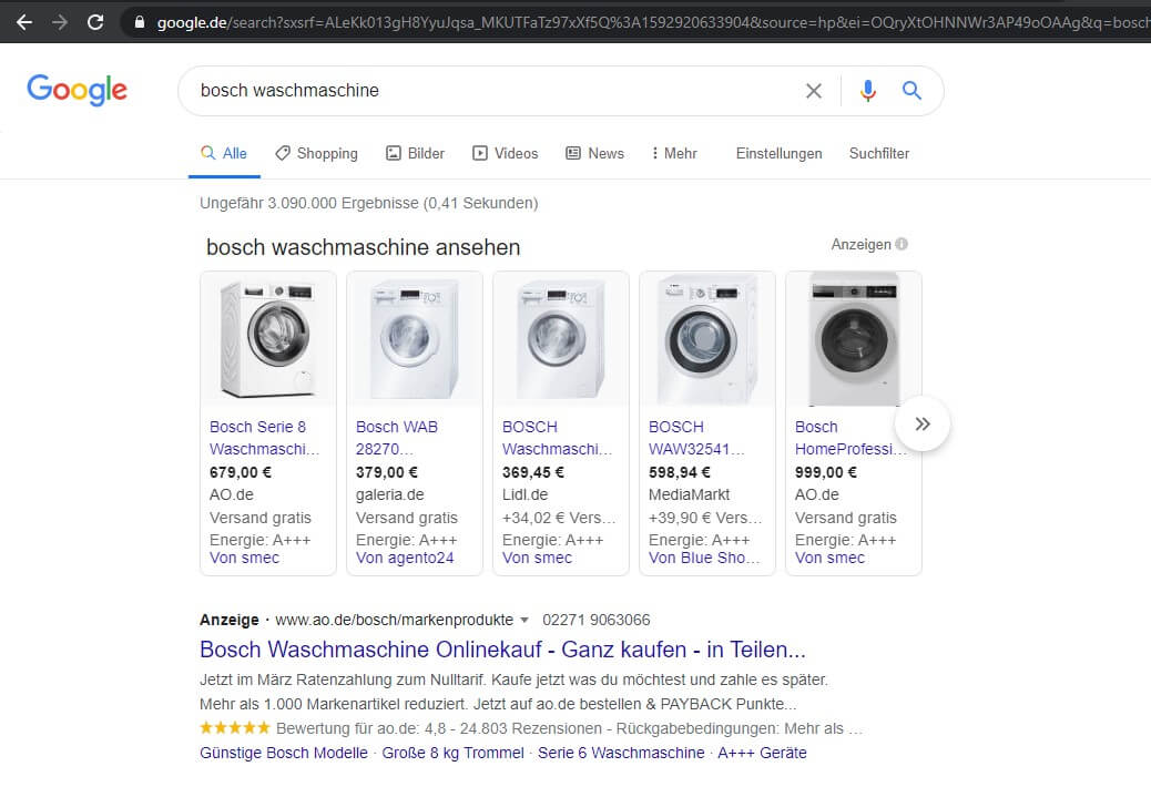Google Shopping in der Suche